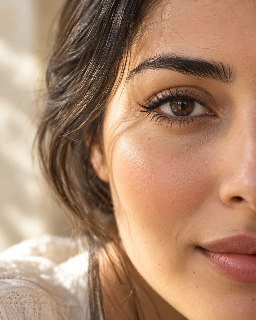 Détail d’un regard et de sourcils bruns — visuel d’ambiance généré